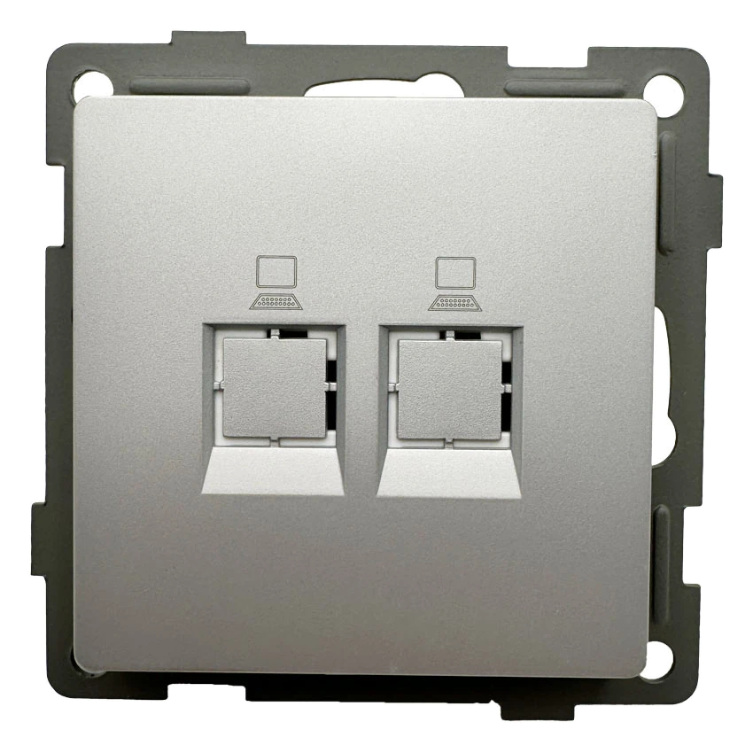 Розетка RJ45 2-я серебро Софт-тач